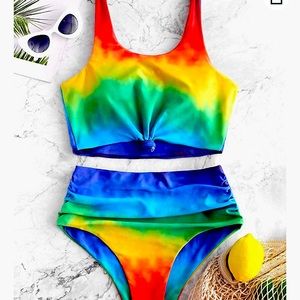 Women's Ruched Rainbow Tie Dye Swimsuit